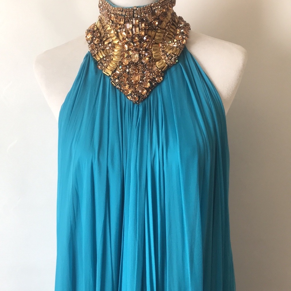 ALEXANDER MCQUEEN Dress NWT Turquoise Chiffon w/Bronze Swarovski Size 42 US 8-10 - Picture 17 of 17